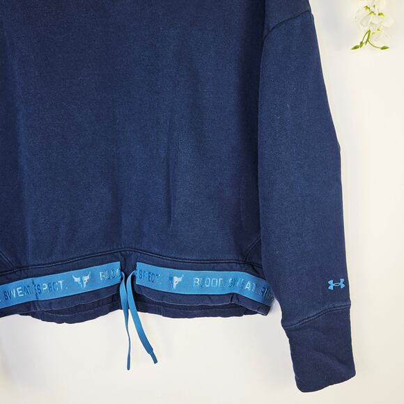 Under Armour Project Rock Women Large Navy Sweatshirt Drawstring Oversize Gym - Picture 3 of 8